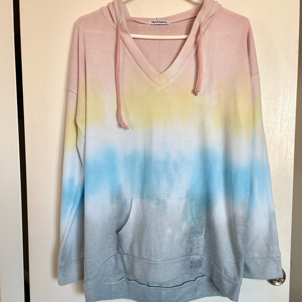 Theo and Spence Hooded Tie Dye Rainbow Sweater - Size M
